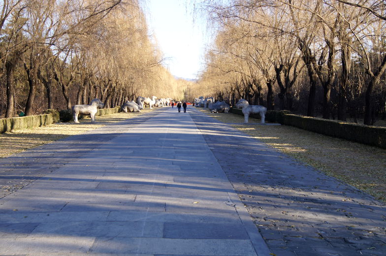 Tagestour Sacred Way hat zu beiden Seiten immer paarweise chinesische Statuen aufgereiht Peking