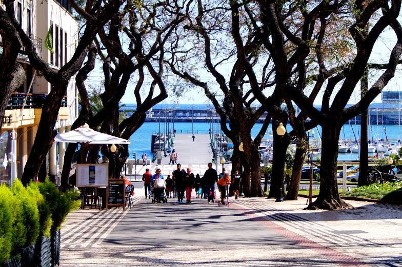 Funchal hat schoene Gassen mit Blick auf den Atlantik