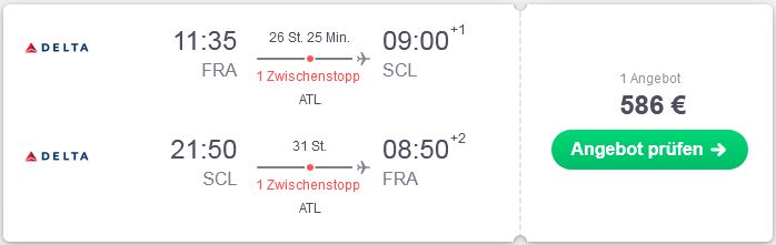 Flugtipp mit Delta gehts von Frankfurt ueber Atlanta nach Chile