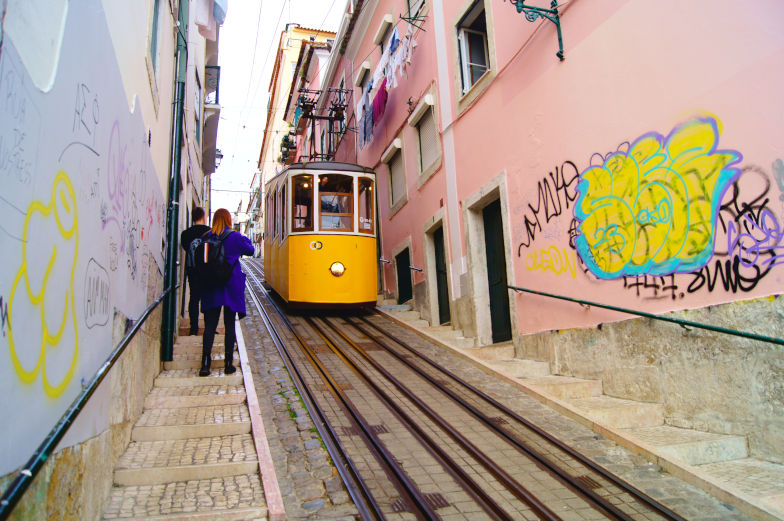 Lissabon beste Sehenswuerdigkeit steile Straßen mit Tram