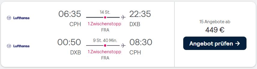 Mit Lufthansa von Kopenhagen via Frankfurt nach Dubai
