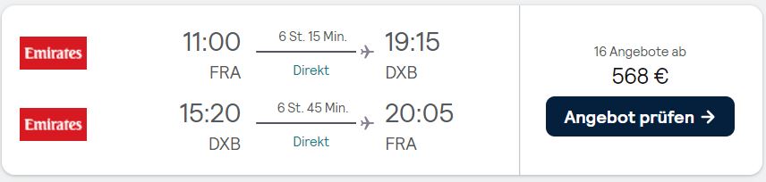 Direktflug von Frankfurt nach Dubai