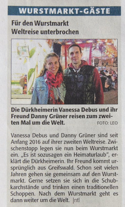 Vanessa und Danny Weltreise Zeitung