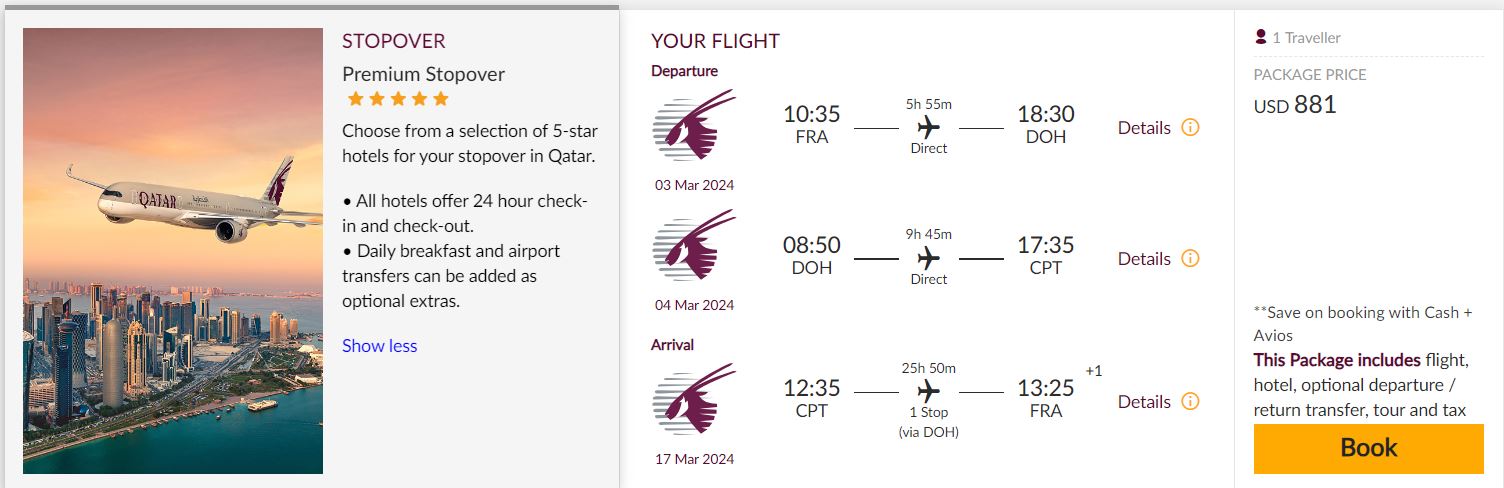 Flugtipp mit Qatar nach Kapstadt via Doha