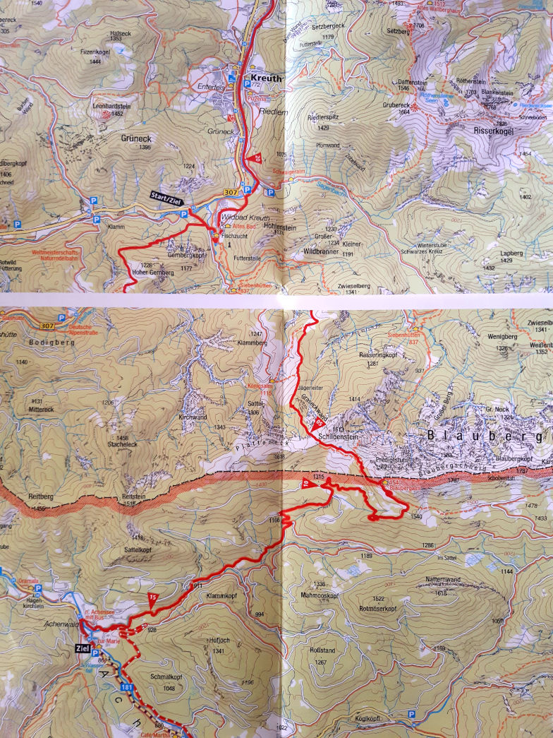 Wanderstrecke von Kreuth Siebenhütten nach Achenkirch 