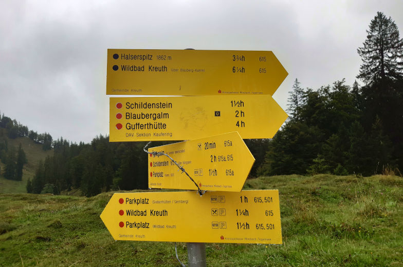 Wegweiser zweite Etappe Alpenüberquerung 