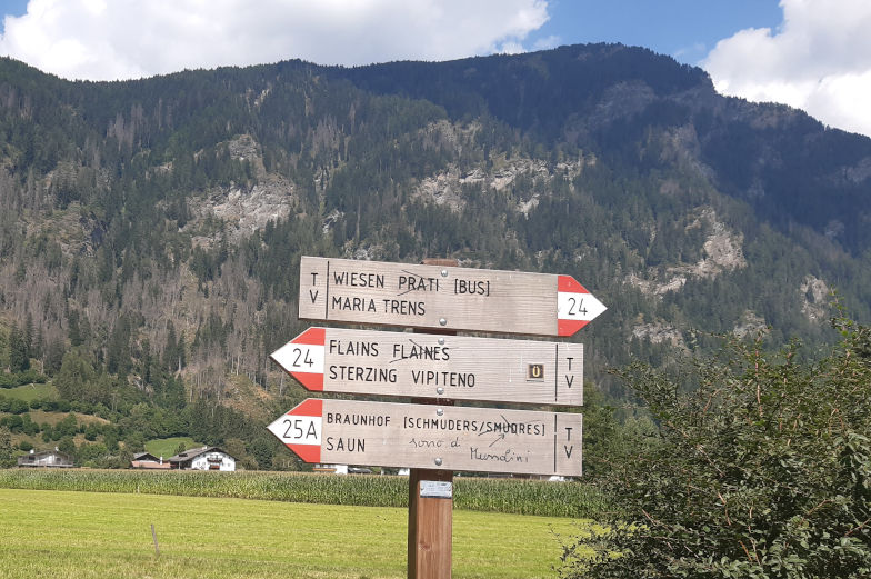 Die Wanderstrecke nach Sterzing auf der siebten Etappe der Alpenüberquerung 