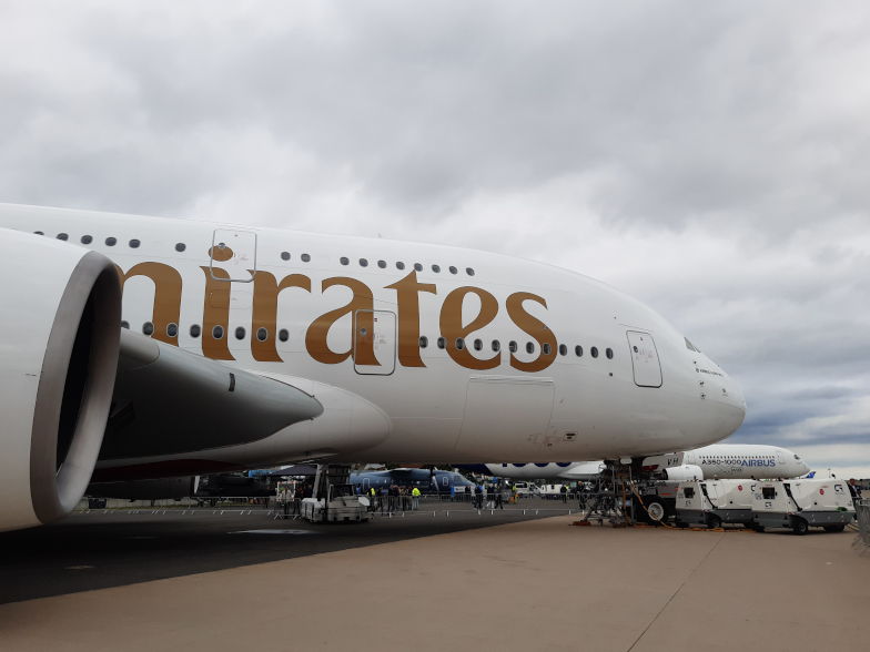 Emirates A380 Flugzeug bei der ILA Berlin