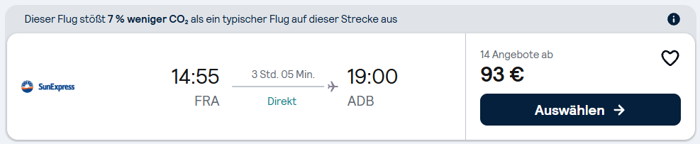 Flugverbindung Frankfurt-Izmir mit SunExpress und Ticketpreis