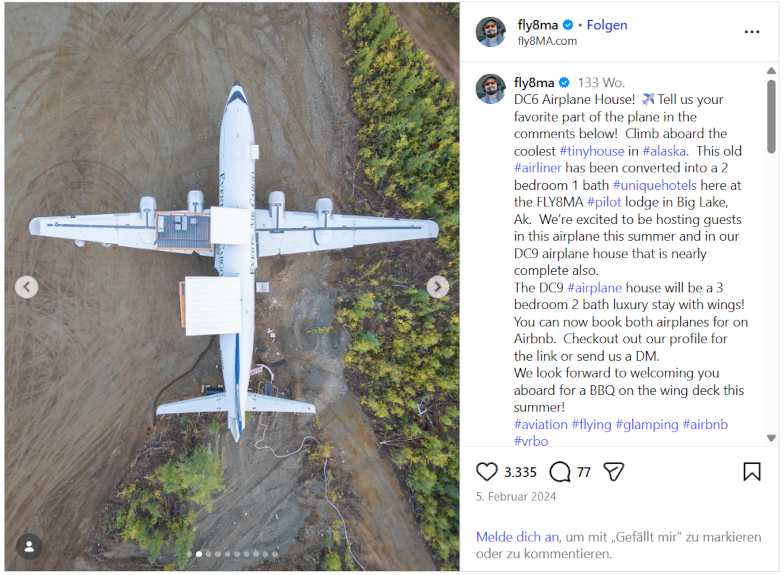 Pilot Lodge Vintage Airplane House DC-6 in Wasilla, Alaska – Flugzeug-Hotel in einer ehemaligen Frachtmaschine