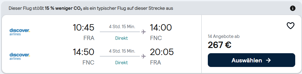 Flugverbindung Frankfurt-Funchal mit Discover Airlines und Ticketpreis