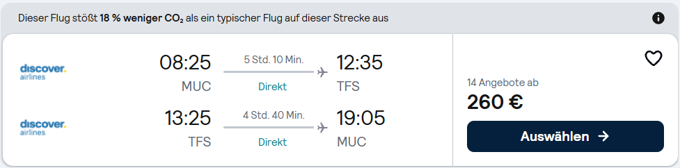 Flugverbindung München-Teneriffa mit Discover Airlines und Ticketpreis